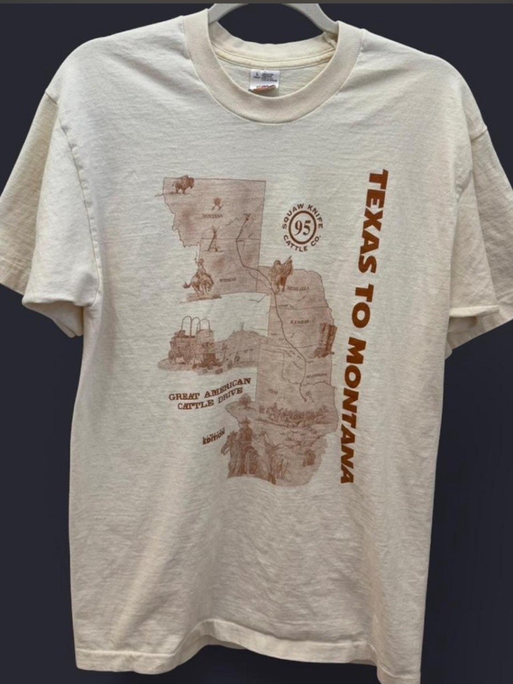 Rare Vintage Texas to Montana Map Graphic Tee - Made In USA